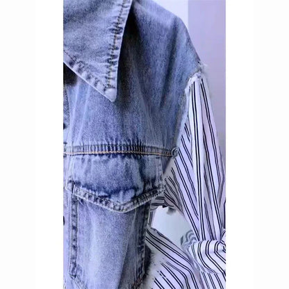 Fashion Denim Shirt Ladies Tops Women New Splicing Denim Jacket Spring Autumn Korean Casual Jean Coat Female Windbreaker
