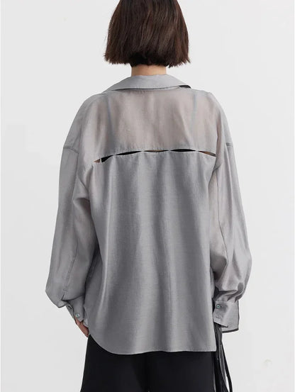 CHIC VEN Women Thin Shirt Long Sleeve Casual Loose Slightly Transparent Cool Blouses Woman Solid Design Female Top Summer 2026