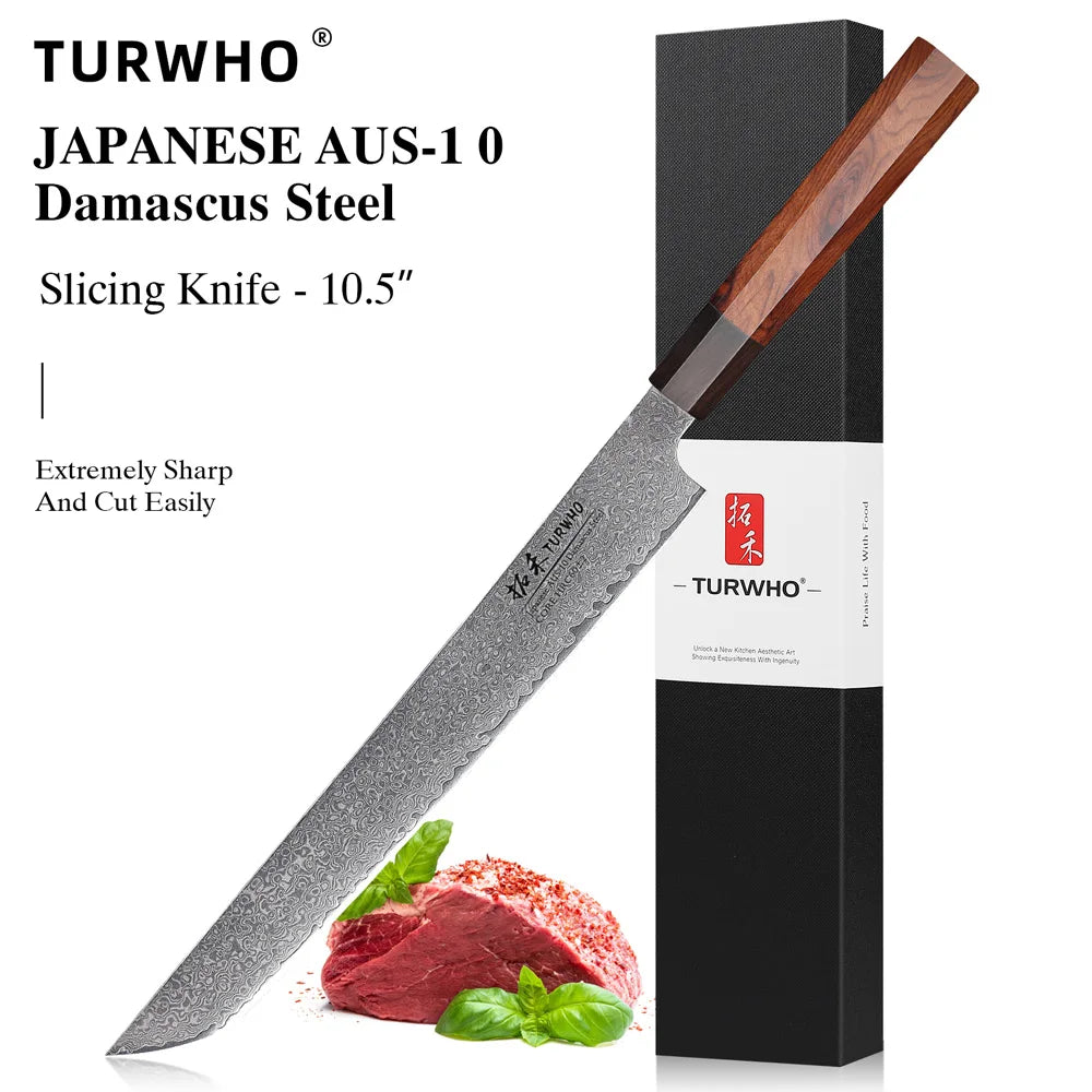 Damascus Steel Japanese Chef Knife - Hand Forged Santoku  Sashimi Blade