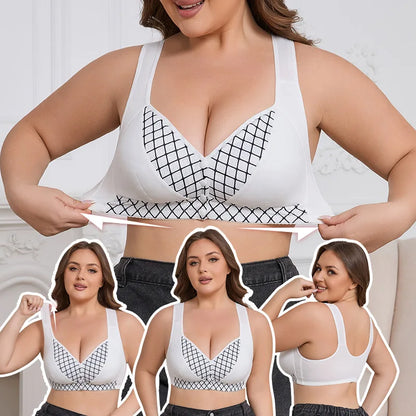 CINOON Women Plus Size Front Closure Wireless Bra Printed Wide Straps Lift Gather Full Coverage Everyday Breathable Soft Intimat