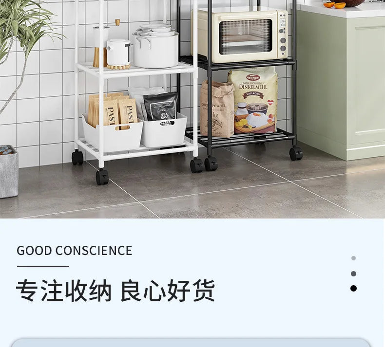 Microwave Oven Rack - Multi-Layer Removable Kitchen Storage Rack with Wheels
