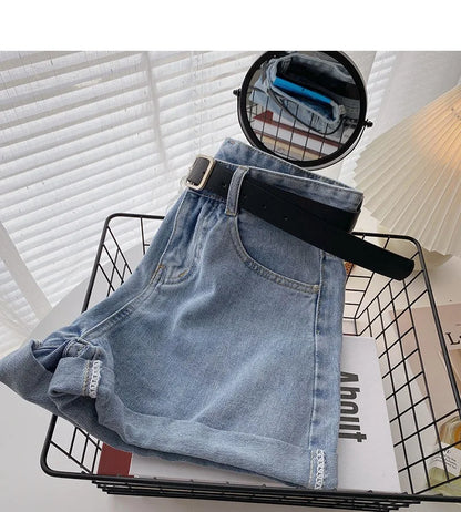 Women's High-Waist Denim Shorts – Wide-Leg Jean Shorts with Belt