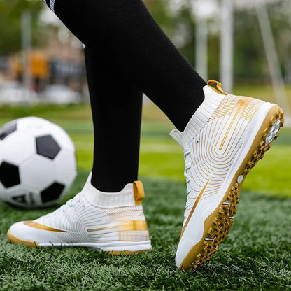 Men Football Boots – Lightweight Leather Soccer Shoes With Ankle Support Cleats