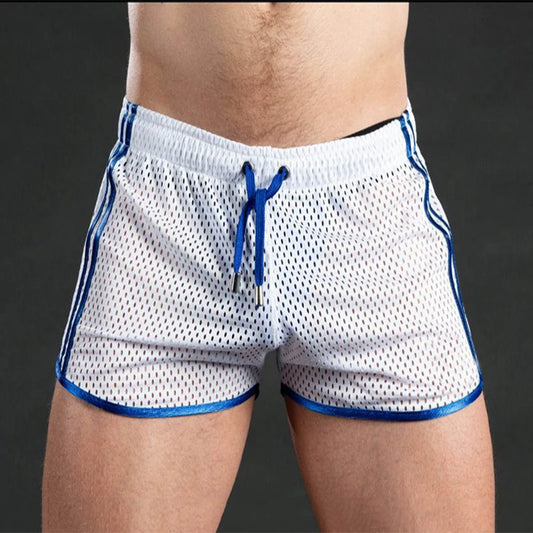 2025 new muscular fitness men's beach pants sports fitness casual quick dry hole breathable thin three-quarter pants men's sport