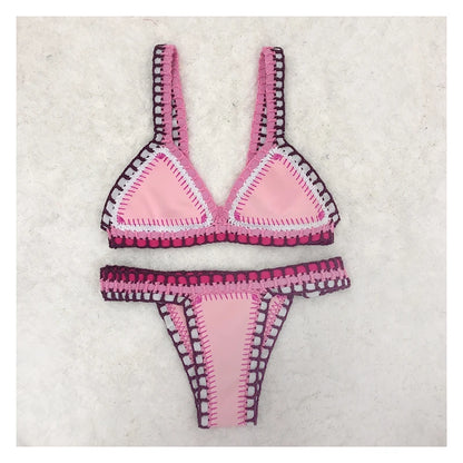 Handmade Crochet Bikini - Women's Two Piece Swimwear, Elastic Triangle Top & Low-Rise Bottoms