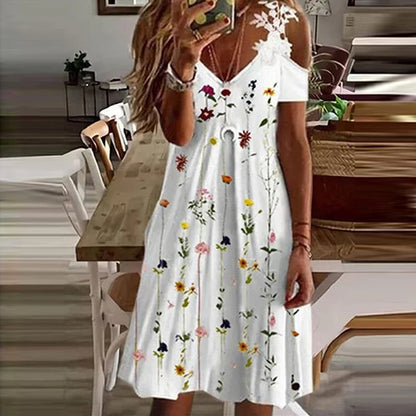 Women's White Lace Dress – V-Neck Suspender Short Summer Dress