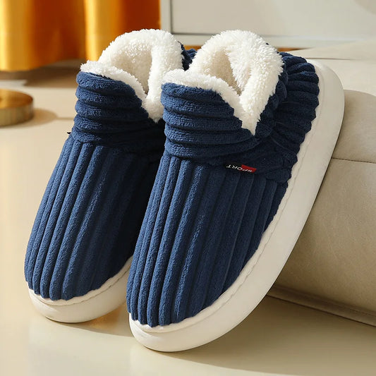 Mens Plush Indoor Slippers - Soft Fluffy Cotton House Shoes - ZOOMNSTORE