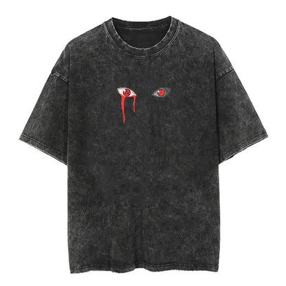Men Streetwear Tshirt Japanese Naruto Anime Graphic T-Shirt Cotton Harajuku Washed T Shirt Summer Hip Hop Tops Tees Black