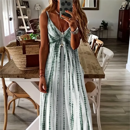 Sexy Graphic Print Maxi Dress with High Waist and V-Neck for Women