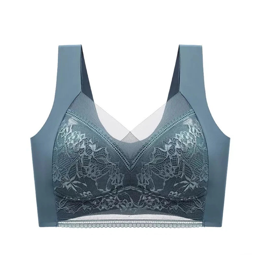 Plus Size Bra - Women's Lace Padded Comfort Bra With Ice Silk Fabric, Wire Free Support