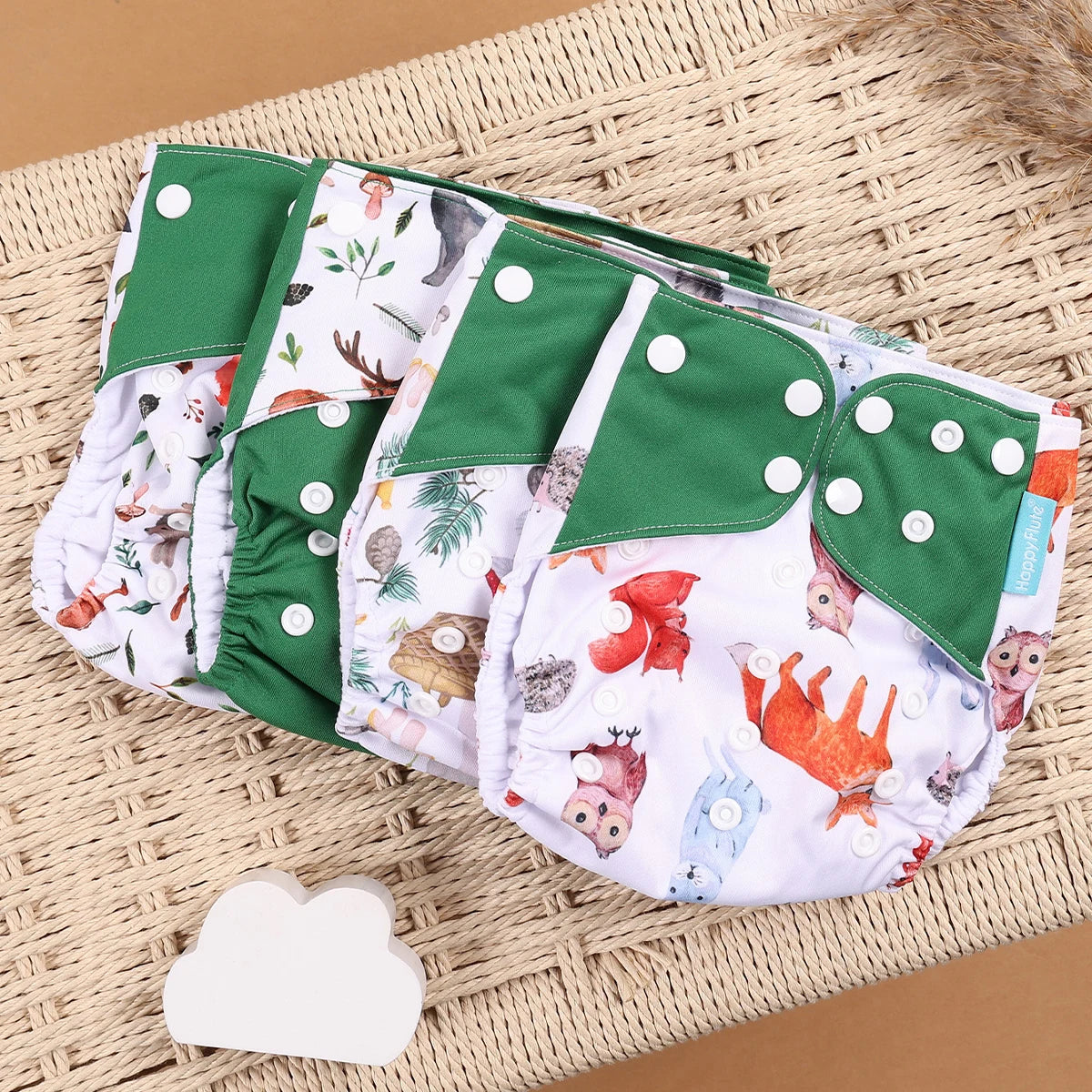 Eco Friendly Cloth Diaper - HappyFlute 4Pcs Reusable Baby Diaper Set Waterproof Pocket Design