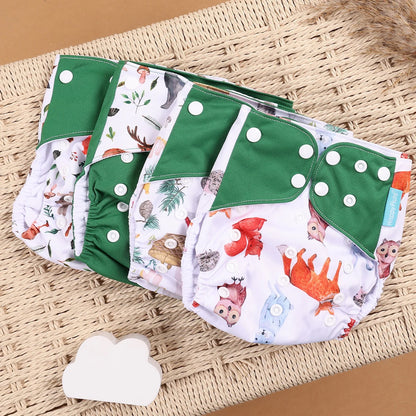 Eco Friendly Cloth Diaper - HappyFlute 4Pcs Reusable Baby Diaper Set Waterproof Pocket Design