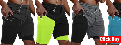 Men's Sport Pants 2 in1 Training Athletic Tracksuits Sportswear Workout Male Jogging Trousers Gym Fitness Running Pants Men