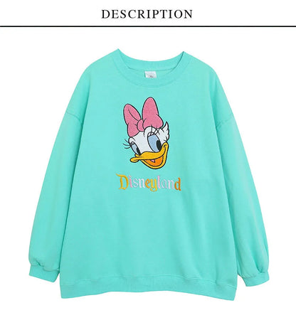 Disney World Disneyland Embroidery Sweatshirt Women Casual Fleece Jumper Mickey Daisy Duck Cartoon Loose Pullover Top O Neck