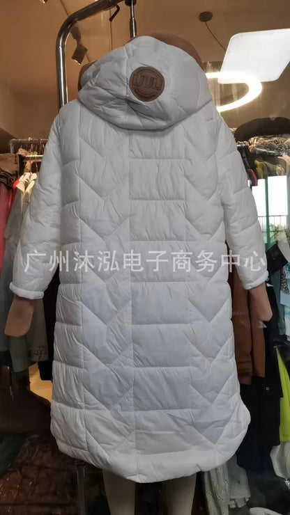 Winter Hooded Loose Solid Color Zipper Cotton Jacket Women Quilted Puffer Coat Fleece Lined Long Warm Irregular Hem Outerwear