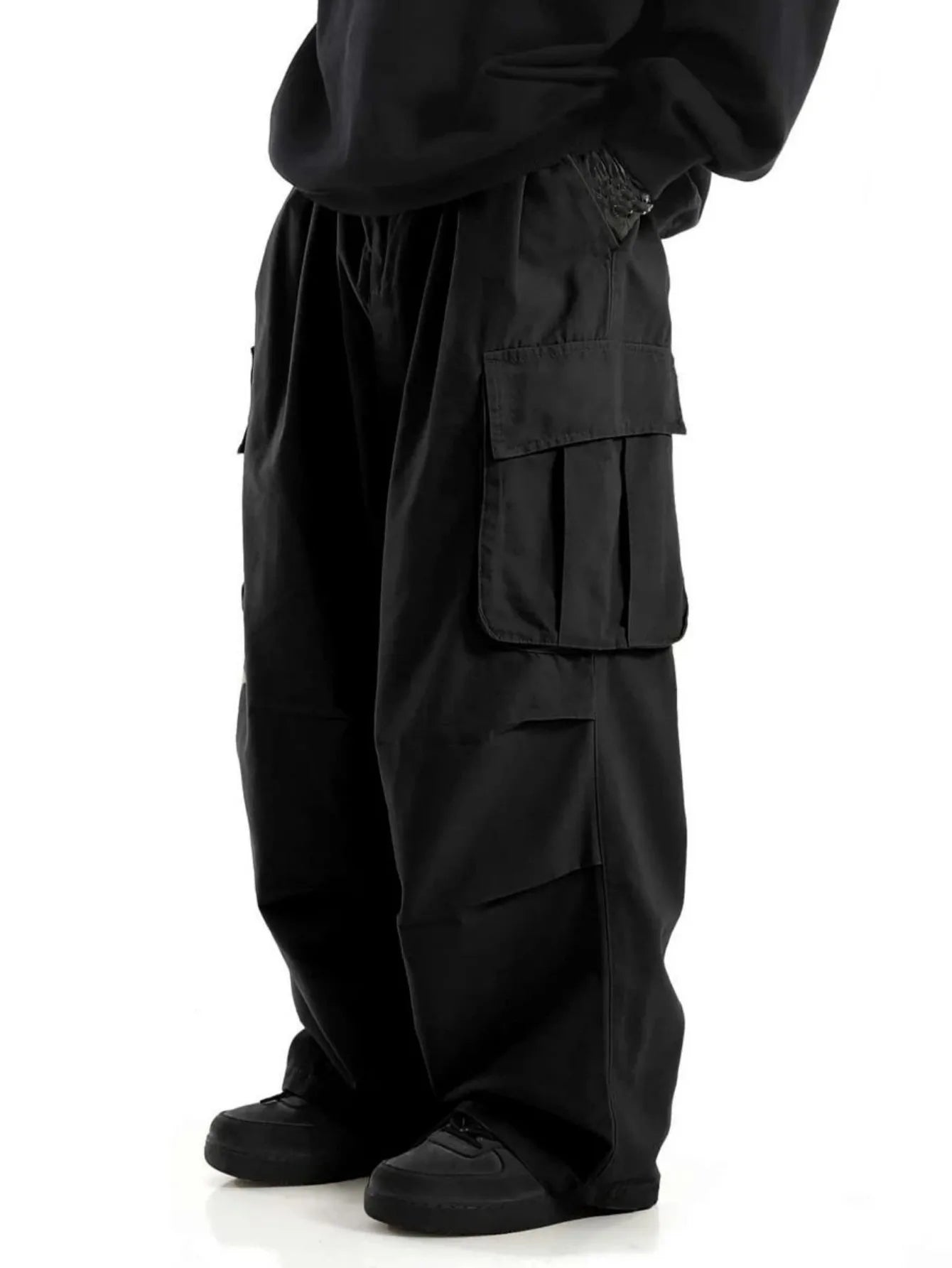 plus Size Men's Workwear Wide Leg Pants Loose Street Style Trendy Cargo Trousers