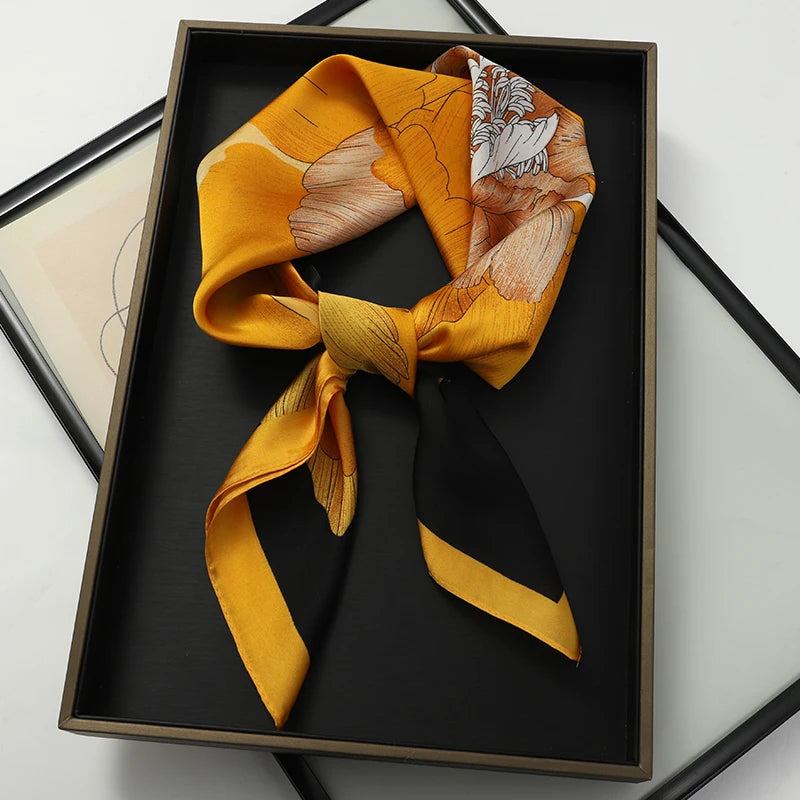 Luxury Silk Cat Print Scarf - Womens Neck Hair Tie Bandana Foulard 70cm