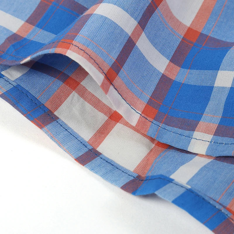 5Pcs/lot Men Plaid Boxer Summer Thin Shorts Underwear Casual Elastic Waistband Button Mens Boxer Underwear Woven Shorts for Home