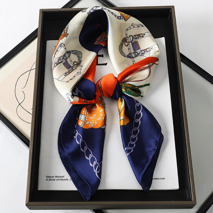 Luxury Silk Cat Print Scarf - Womens Neck Hair Tie Bandana Foulard 70cm