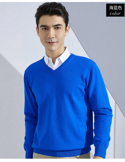 Cashmere Cotton Blend Classic V-neck Knitted Sweater Men Pullover 2024 Autumn Winter Soft Warm Business Casual Jumper pull homme