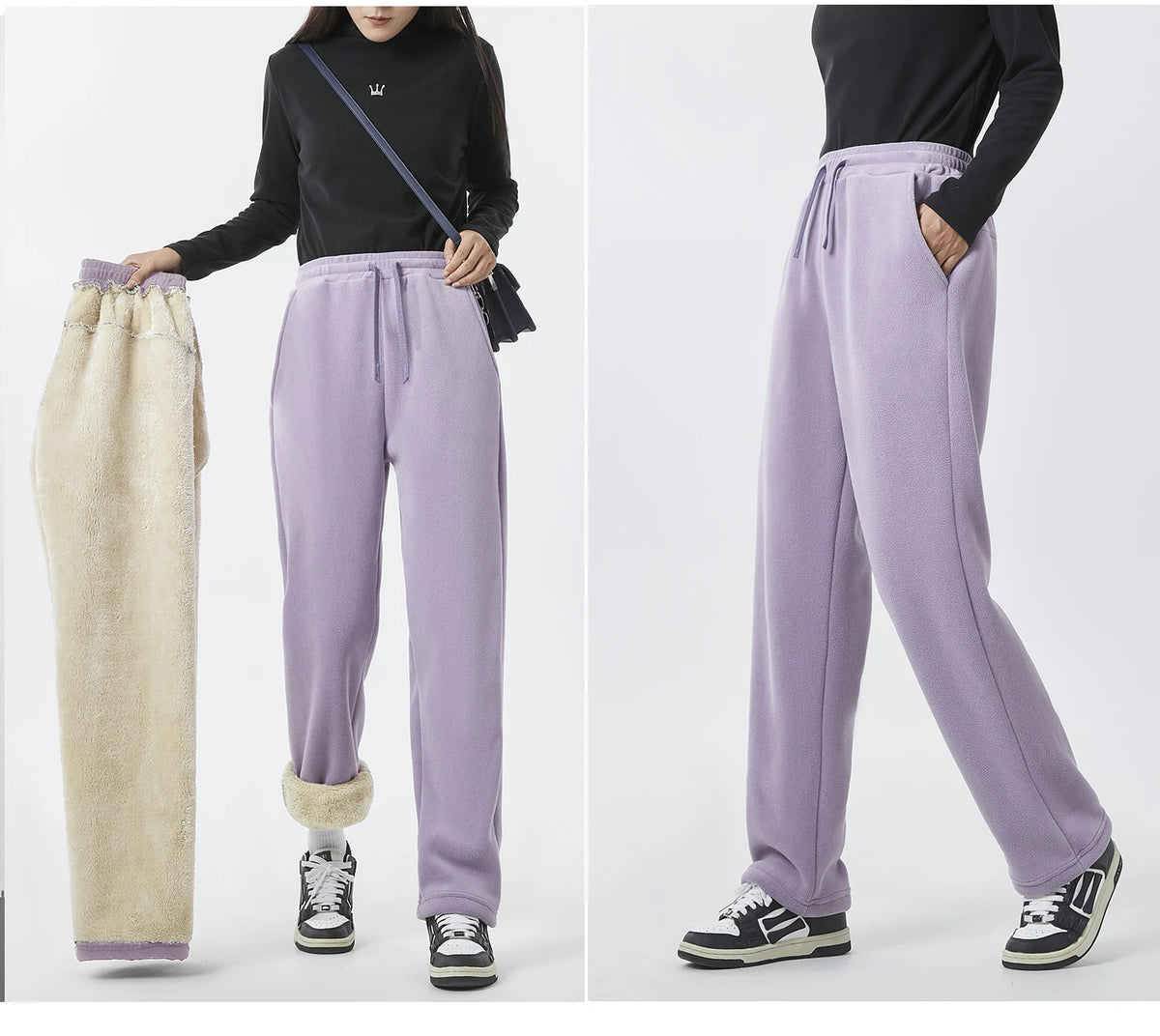 YJKVUR Unisex 2026 Winter New Oversize Pants Men Women Warm Fleece Liner Drawstring Trousers Casual Comfortable Gym Sweatpants