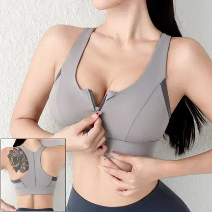Front Zipper Sports Bra - Women's Athletic Crop Top, Push Up Wireless Fitness Tank