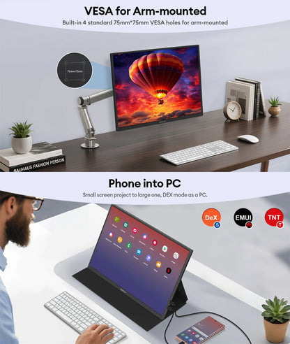 Portable Touch Screen Monitor 16 Inch IPS Panel Travel Display with USB Type-C & HDR10