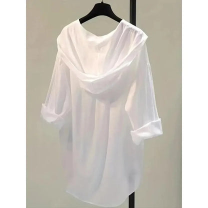 Plus Size Summer New Women Hooded Sunscreen Shirt Coat Leisure Thin Double Pocket Sun Protection Jacket