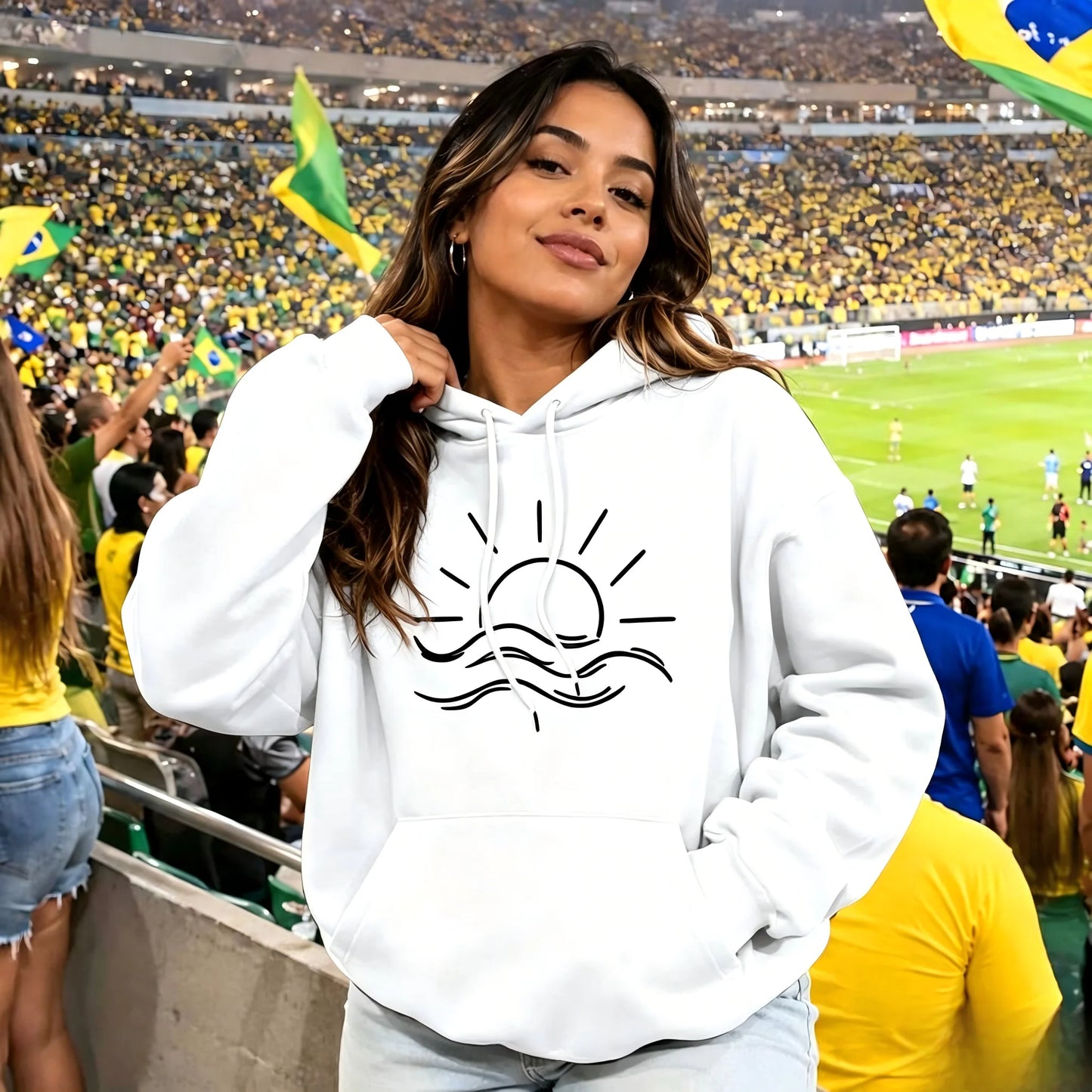Women'S Sun Pattern Print Hoodie Casual Hooded Sweatshirt With Drawstring  Cartoon Style Fall/Winter Wear Outfit Unisex Top