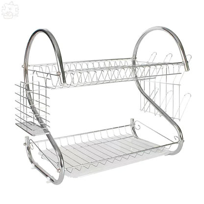 Stainless Steel Dish Rack - 2-Tier Metal Plate Holder | Rust Resistant & Space Saving