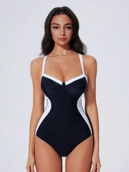 Womens Floral Print One-Piece Swimsuit With Cutout Back And Straps