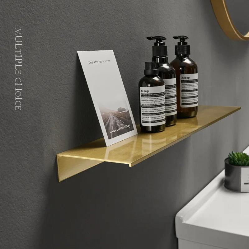 Modern Brushed Gold Bathroom Shelf - 30-50cm Wall Storage Rack