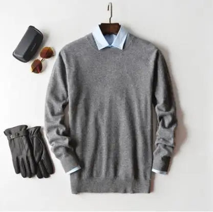 Cashmere Pullover Sweater - Men's V Neck Warm Cotton Blend Knitwear For Autumn Winter