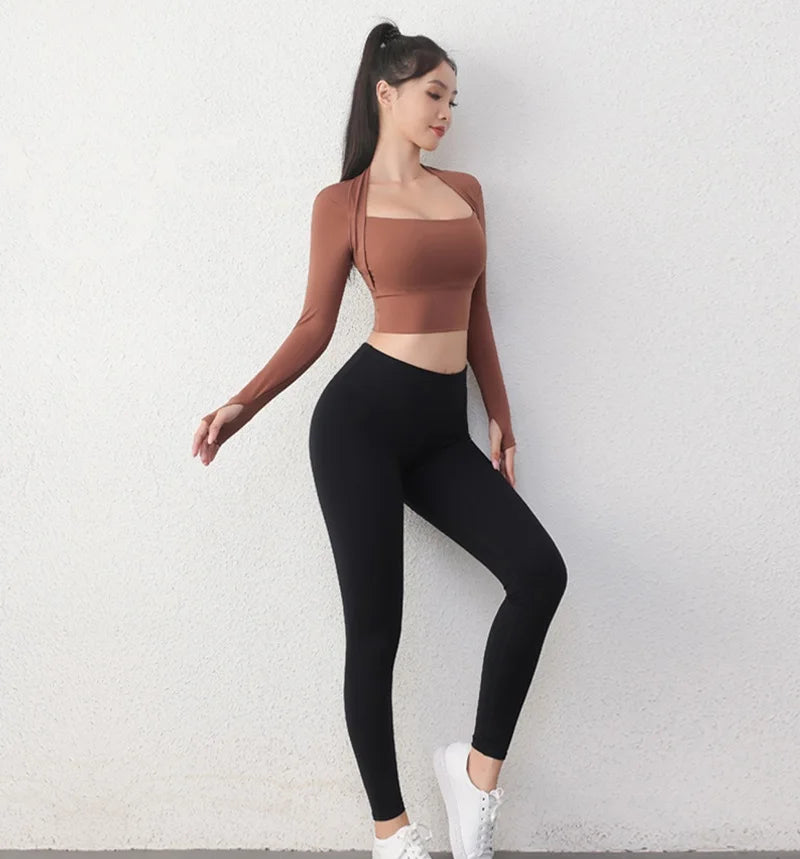 Women Yoga Crop Top | Slim Fit Long Sleeve Shirt - Breathable Knitted Sportswear for Fitness