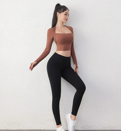 Women Yoga Crop Top | Slim Fit Long Sleeve Shirt - Breathable Knitted Sportswear for Fitness