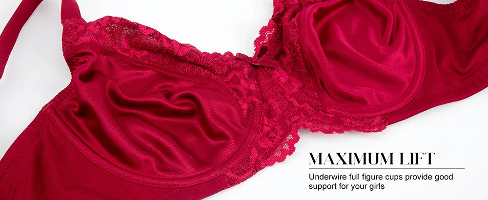 Sheroine Underwire Women Bras Lace Floral Minimizer Full Coverage Non Padded Unlined Everyday Comfort Support T-Shirt Bra