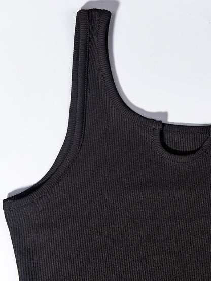 Women's Ribbed Crop Sleeveless Tank Top & Striped Print Belted Bag Waist Shorts SetFitted Comfort Scoop Neck Crop Tank & Shorts