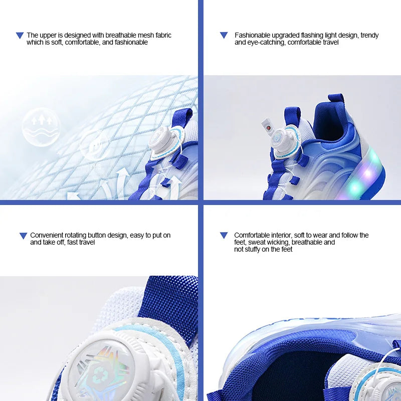 Children Roller Skate Shoes - LED Light Sneakers with USB Charging & Durable TPR Outsole