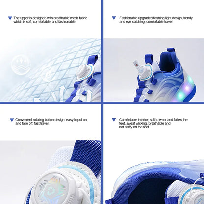 Children Roller Skate Shoes - LED Light Sneakers with USB Charging & Durable TPR Outsole