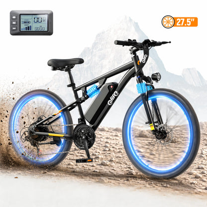 Qlife Racer Ultra Electric Bike for Adults, Peak 1200W 48V 10.4Ah,  27.5" Tire Electric Mountain Bike, 28MPH 55 Miles Off-road Electric Bicycle, 21-Speed E-Bicycle with Full Suspension