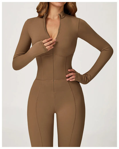 Velvet Yoga Jumpsuit – Women's Fitness Set | Long-Sleeved Push-Up Activewear