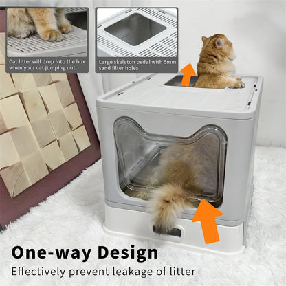 Stainless Steel Covered Cat Litter Box - Large Top Entry Pan with Scoop High Sided for Easy Cleaning - ZOOMNSTORE