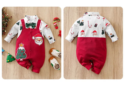 Baby Romper Cotton - Newborn Unisex Velvet Santa Elk Long Sleeve 0-18 Months