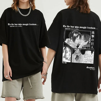 Anime Attack on Titan T-Shirt Ackerman Mikasa Eren Jaeger Cherry Blossom Graphics Logo T Shirt Clothes Men's Cotton T Shirts