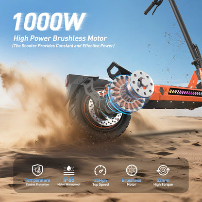 TOFUN TF3 Electric Scooter 1000W Motor 48V13Ah Battery Adult Sport Road Mountain E-Scooter 10Inch Tires Snow Foldable EScooter