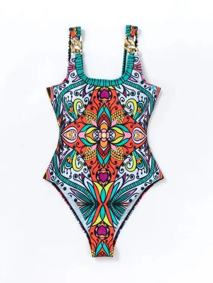 Sexy and Fashionable Swimsuit 2026 Women's Retro Printed Push Up Swimsuit with One Piece Swimsuit Women Hot Spring Bikini Cut