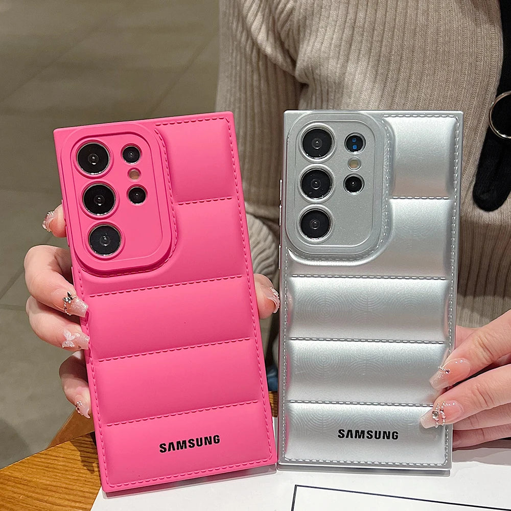 Official Liquid Silicone Soft Down Jacket Phone Case For Samsung S25 S24 S23 S26 Ultra S22 Plus S21 FE Note 20 Shockproof Cover