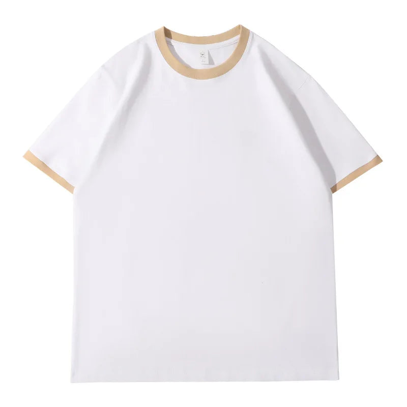 210G Heavy Cotton Men's T-shirt Edge-bumping O-Neck Short-sleeved Man T shirt Contrasting Color Splicing Men T-shirt Tops Tees