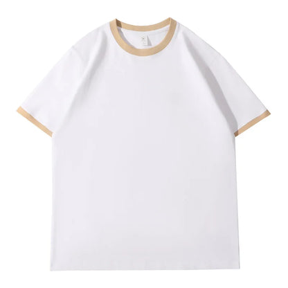 210G Heavy Cotton Men's T-shirt Edge-bumping O-Neck Short-sleeved Man T shirt Contrasting Color Splicing Men T-shirt Tops Tees