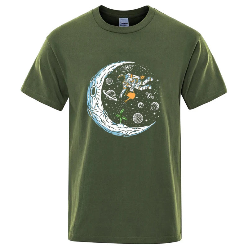 Summer Men T-shirt Cotton Blend Casual Funny Astronaut Design Print Loose O-neck T Shirt for Men Short Sleeve Male T-shirt Tees